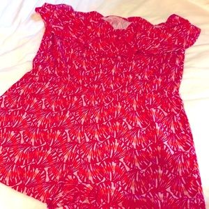 Vineyard Vines Sz XL Seashell Off-the-Shoulder Romper-Pink/Red/Org Pima Cotton